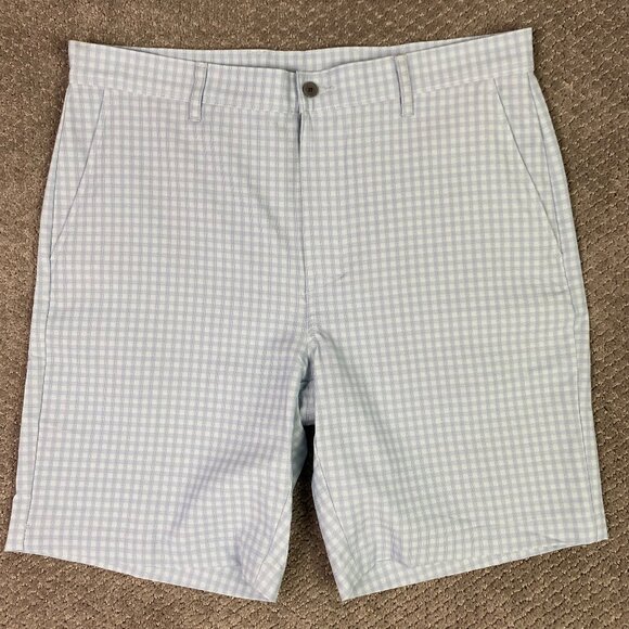 NWOT Jack Nicklaus Shorts Mens 36 Golf Flat Front Performance Blue Gingham Check - Picture 1 of 11